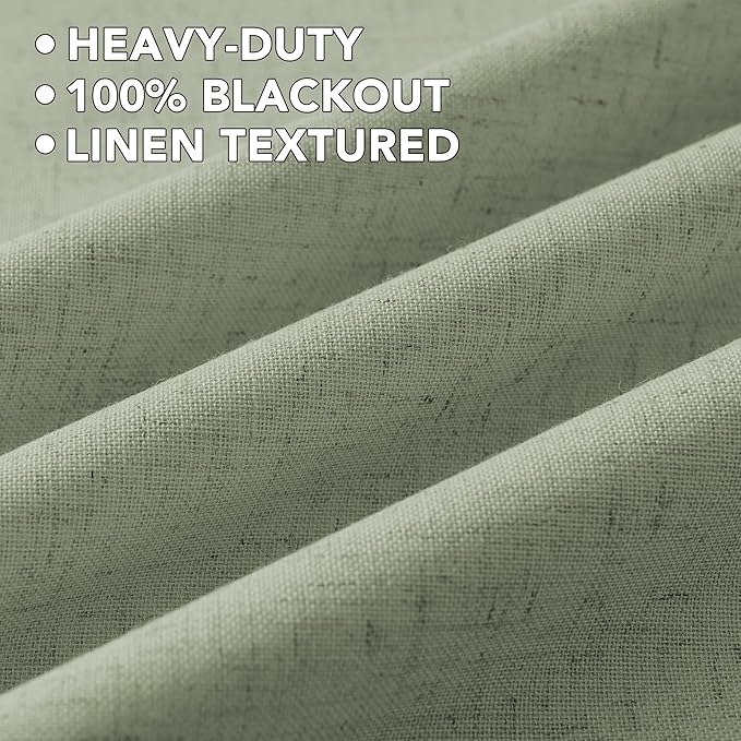 H.VERSAILTEX Linen Curtains 100% Blackout Curtains for Bedroom 45 inch Long Full Light Blocking Nature Linen Blended Window Curtains for Living Room Nickel Grommet (2 Panels, Heathered Tea)