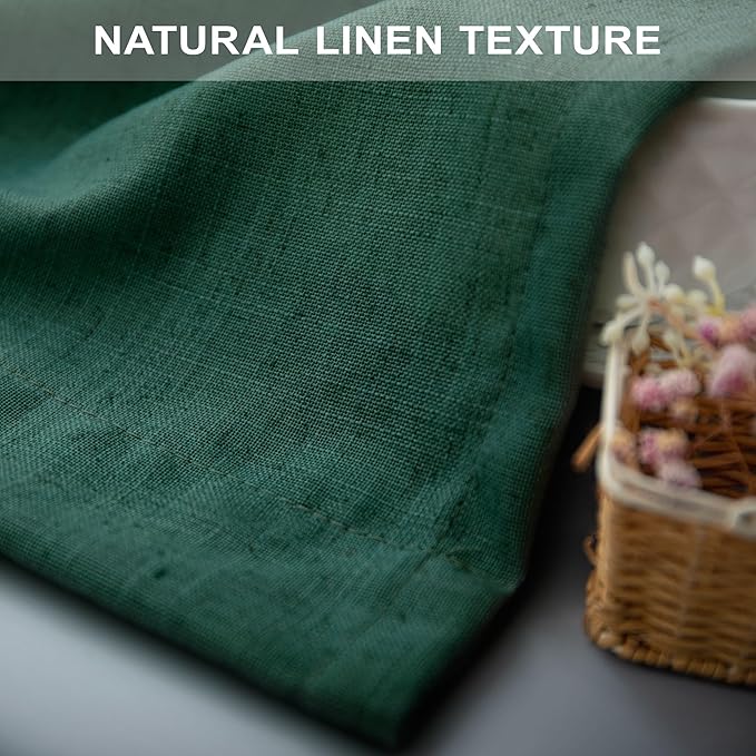 Dark Green Curtains 84 Inch Length for Bedroom 2 Panels Back Tab Pocket Hunter Green Drape Light Filtering Semi Sheer Linen Forest Emerald Green Curtain for Living Room Boho Christmas Decor 52x84 Long