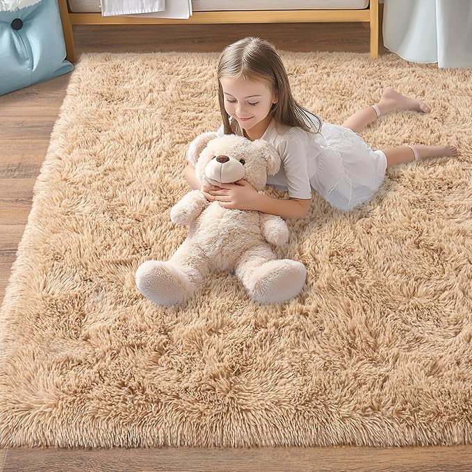 Pionblank Large Rug for Living Room 6x9 Feet, Modern Soft Shag Area Rug, Plush Fuzzy Carpet for Bedroom Girls Boys Room Home Nursery Teens Dorm Decor, Camel