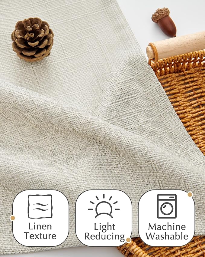 jinchan Valance Curtain Beige Hearthered Farmhouse Light Filtering Double Layer Window Treatment for Living Room Dining Bedroom Kitchen Rod Pocket 18 Inch