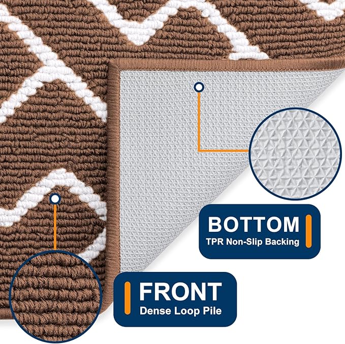 OLANLY Front Door Mat, Non-Slip Rubber Backing, Dirt Resistant and Absorbent, Washable, Easy to Clean Low-Profile Indoor Doormat for Back Door, Entryway, Inside Entrance, 59x35, Coffee