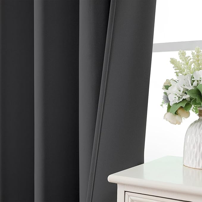 CUCRAF Dark Grey Blackout Curtains 96 inch Length 2 Panels Set, Rod Pocket Room Darkening Drapes for Bedroom Living Room, Insulated Thermal Light Blocking Window Curtain (W52 x L96 Inch)