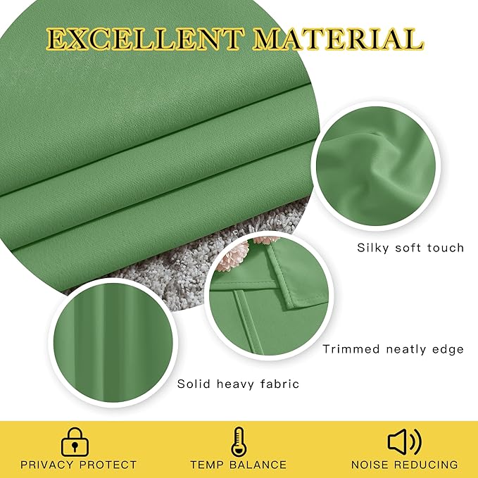 NICETOWN Forest Green Blackout Curtains for Kids Room, Grommet Energy Saving Thermal Insulated Drapes Room Darkening Window Treatments for Bedroom, 2 Panels, W46 x L63