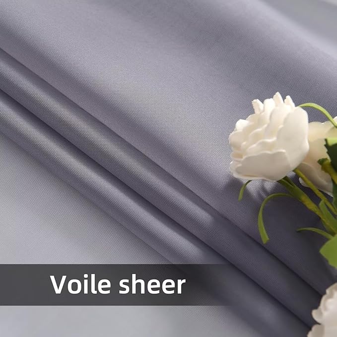 youleyar Solid Sheer Rod Pocket Curtain Voile Draperies 2 Panels White Beige Black Ivory Grey 26 Inch Width 40 Inch Long 1 Pair for Kitchen Bedroom Children Living Room Yard(Grey,26W x 40L)
