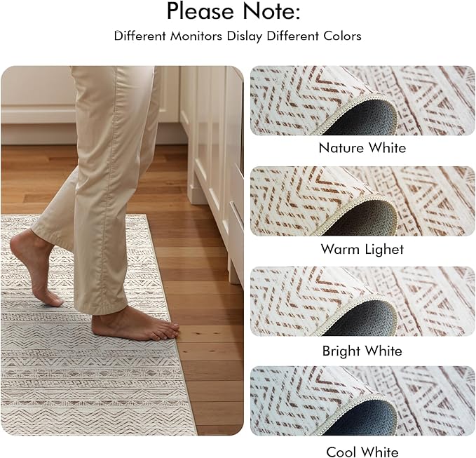 3x10 Washable Hallway Runner Rug - Moroccan Non-Slip Long Runners for Entryway Soft Modern Geometric Low-Pile Rugs for Kitchen Waterproof Neutral Carpet for Bedrooom Bathroom Laundry 3x10 Beige