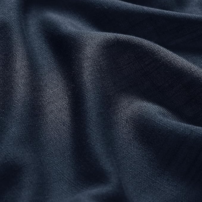 Navy Blue Linen Curtains 96 inches Long for Bedroom Back Tab Light Filtering Privacy Sheer Blue Curtains Boho Farmhouse Nautical Decor Indigo Blue Cotton Textured Draperies 2 Panel Set 52x96
