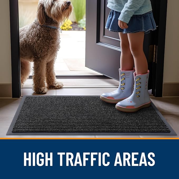 OLANLY Front Door Mat Indoor Outdoor Entrance, 2-Pack 71 x 47 Inch, Waterproof Heavy Duty Doormat, Fade Resistant, Low Profile, Easy Clean Patio Porch Welcome Floor Mats for Entry, Off-Black
