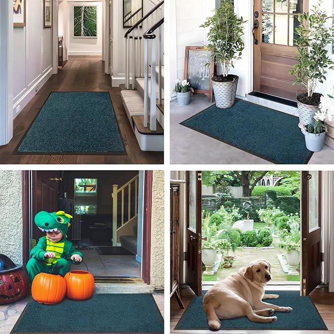 Mibao Front Door Mat, Dirt Trapper Welcome Mat for Outdoor Indoor, Non-Slip Waterproof Doormat, Durable Machine Washable Low Profile Entry Rug for Back Door Outside Patio Porch, 30" x 18", Blue