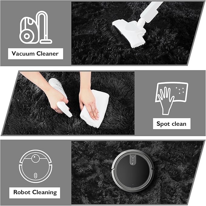 6x9 Fluffy Area Rug for Living Room,Shag Area Rugs for Bedroom,Black Soft Fuzzy Rug Non-Shedding Indoor Plush Carpet for Kids Bedroom Nursery Dorm Home Decor