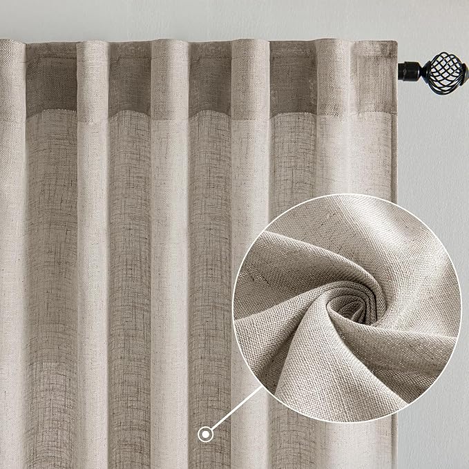 MIULEE Burlywood Birch Linen Curtains 84 Inch Length 2 Panels for Bedroom Living Room, Soft Linen Textured Window Drapes Semi Sheer Light Filtering Back Tab Rod Pocket Farmhouse Burlap Look Decor
