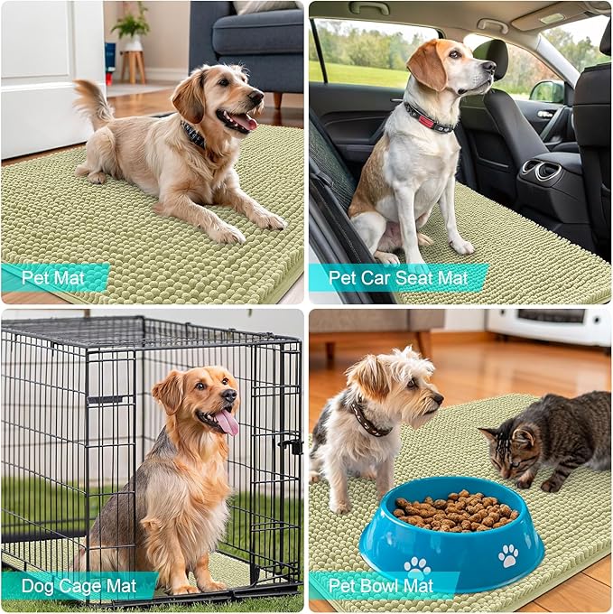 OLANLY Dog Door Mat for Muddy Paws 70x35, Absorbs Moisture and Dirt, Absorbent Non-Slip Washable Doormat, Quick Dry Chenille Mud Mat for Dogs, Entry Indoor Entryway Carpet for Inside Floor, Vanilla