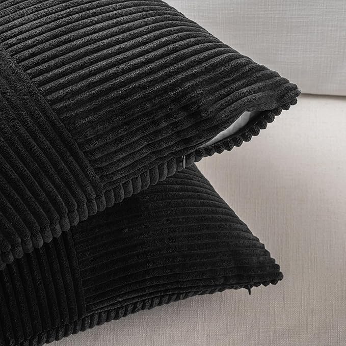 Fancy Homi 2 Packs Black Decorative Throw Pillow Covers 18x18 Inch for Living Room Couch Bed Sofa, Rustic Farmhouse Boho Home Decor, Soft Corss Corduroy Patchwork Textured Square Cushion Case 45x45 cm