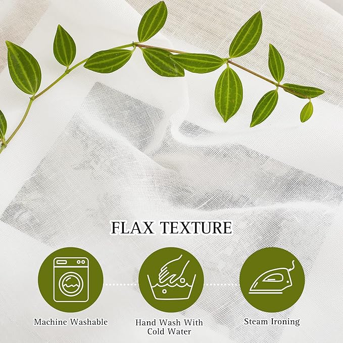 NICETOWN Semi Sheer Linen 100 Inch Curtains Flax Texture W100 x L84, Grommet Casual Patio Curtain Linen Sheer Window Treatment Privacy with Light Filtering for Sliding Glass Door, Ivory, 1 Piece