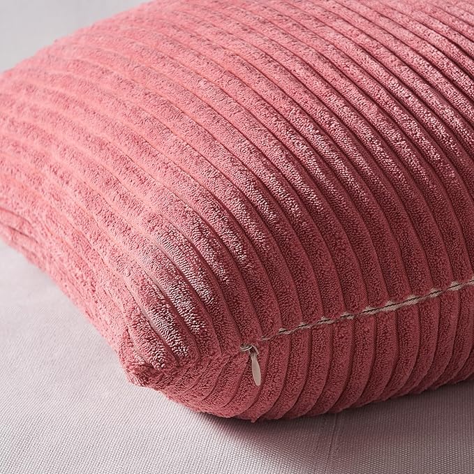 Topfinel Pink Throw Pillow Covers 12x12 Inch Set of 4,Soft Farmhouse Corduroy Decorative Cushion Cover,Square Cute Pillow Case for Gril's Bedroom Couch Sofa Living Room,Spring Series Home Decor