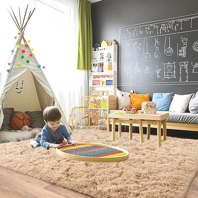 Pionblank Large Rug for Living Room 6x9 Feet, Modern Soft Shag Area Rug, Plush Fuzzy Carpet for Bedroom Girls Boys Room Home Nursery Teens Dorm Decor, Camel
