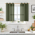 LAMIT Sheer Linen Curtains 40 inch Long for Small Windows, Olive Green Light Filtering Curtains Bronze Grommet Linen Textured Neutral Boho Christmas Drapes for Kitchen/Cafe, 2 Panels, 34 x 40 Inch