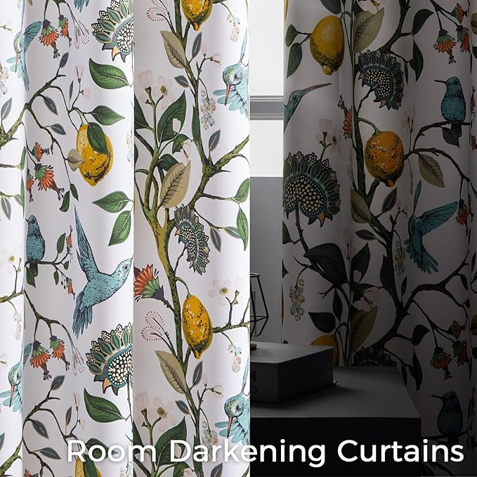 Topfinel Sliding Door Patio Floral Curtains & Drapes, Blackout Extra Wide Room Divider Large Coquette Vintage Farmhouse Country Hummingbird Patterned Grommet Curtains 1 Single Panels W100 x L84