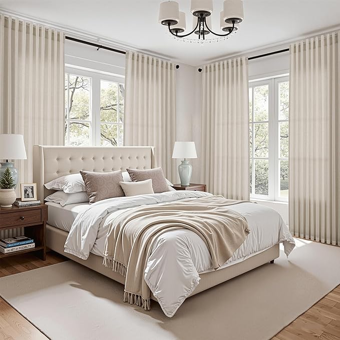 Nanspring 108 Inch Long Curtains for Living Room Boho Linen Eclectic Home Decor Light Filtering Semi Sheer Curtain Back Tab Modern Floor to Ceiling High Window for Bedroom 52x108, 2 Panels