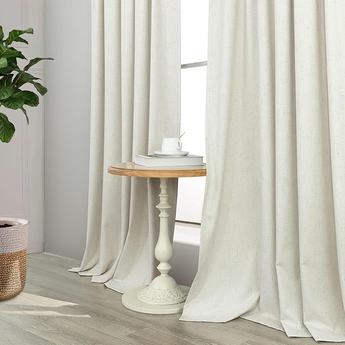 Extra Wide 70 Inch Blackout Curtains & Drapes 108 Inch Long 2 Panel for Sliding Glass Doors Modern Farmhouse Linen Blend Heavy Floor to Ceiling Large Window Bedroom Drape 70x108 Length Cream Off White