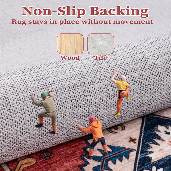 SERISSA Boho Area Rugs for Entryway, 3x4 Washable Non-Slip Kitchen Rug, Ultra Soft Print Distressed Rust Rug Low-Pile Throw Door Mat Indoor Entrance Carpet for Bedroom Living Room Dorm Decor