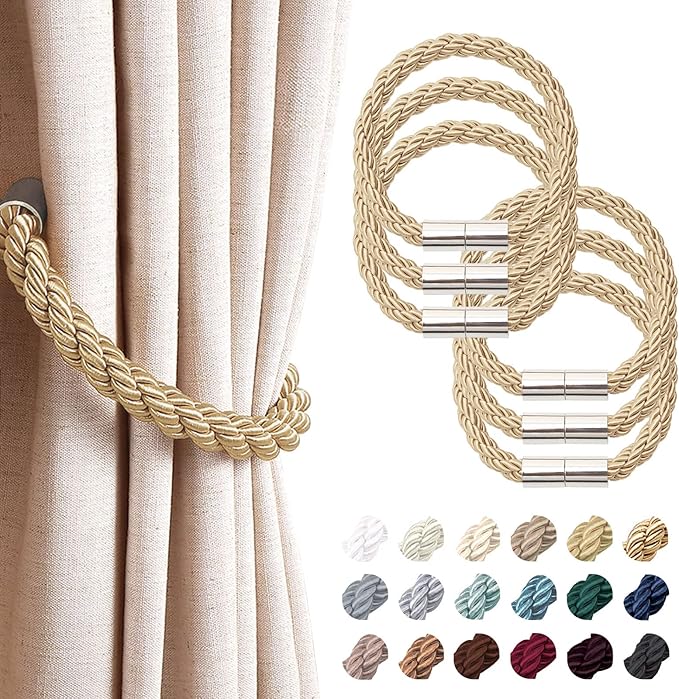 NICEEC 6 Pack Strong Magnetic Curtain Tiebacks Modern Simple Style Drape Tie Backs Convenient Decorative Weave Rope Curtain Holdbacks for Thin or Thick Home & Office Window Draperies (Bronze)