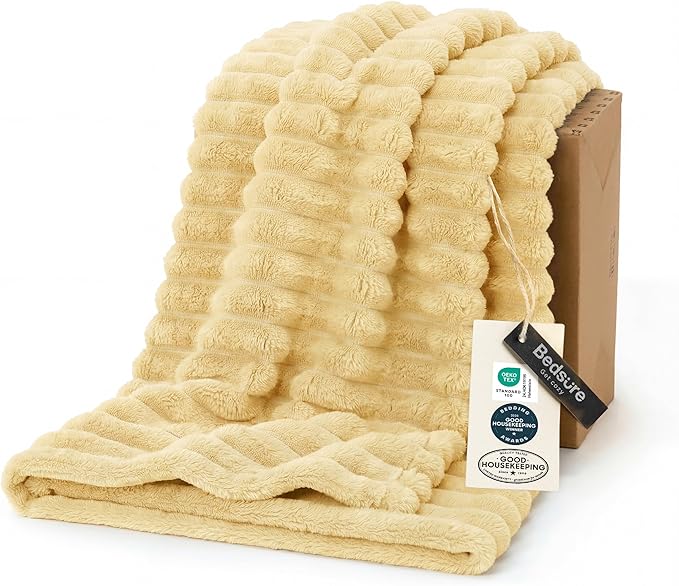Bedsure GentleSoft Custard Yellow Fleece Throw Blanket for Couch - Super Soft Cozy Blankets for Women, Cute Small Blanket for Girls, 50x60 Inches