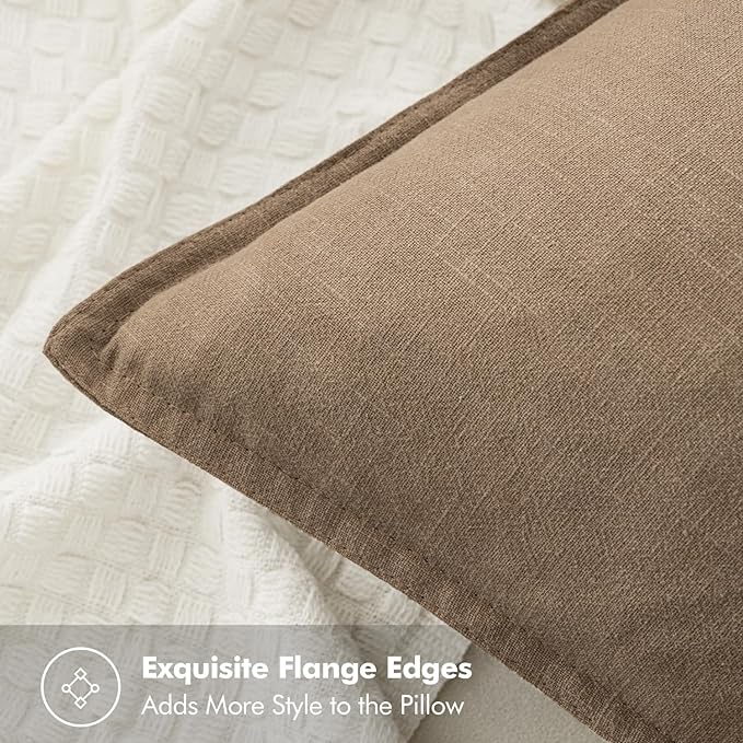 MIULEE Decorative Linen Euro Sham Pillow Covers 28x28 Inch Khaki Boho Farmhouse Neutral Winter Couch Throw Pillows for Bed Pack of 2 Accent Modern Pillowcase Sofa Livingroom Home Decor
