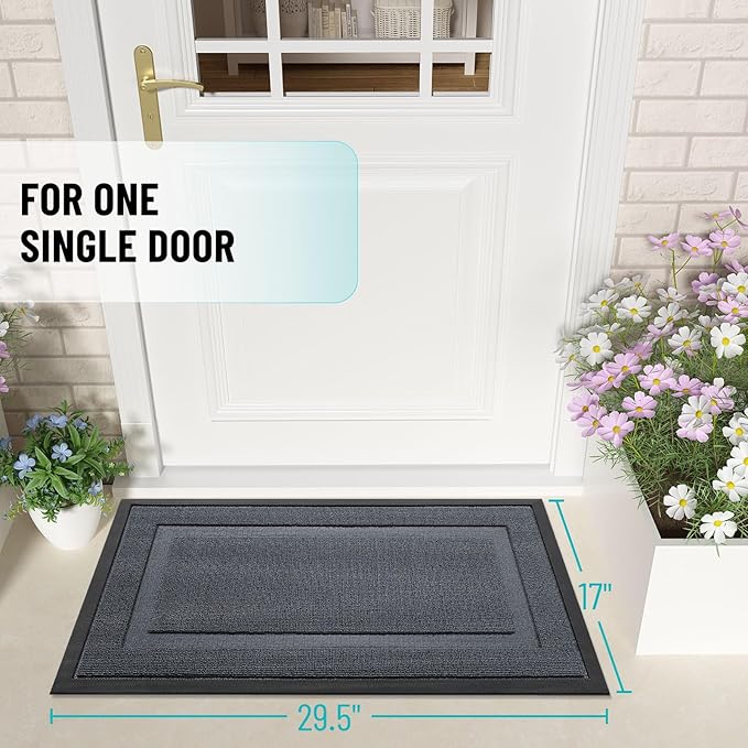 OLANLY Front Door Mat Indoor Outdoor Entrance, Waterproof All-Season, All-Weather Doormat, Sturdy Natural Rubber, Low Profile, Easy Clean Patio Porch Entryway Mat, 47x23, Charcoal Gray