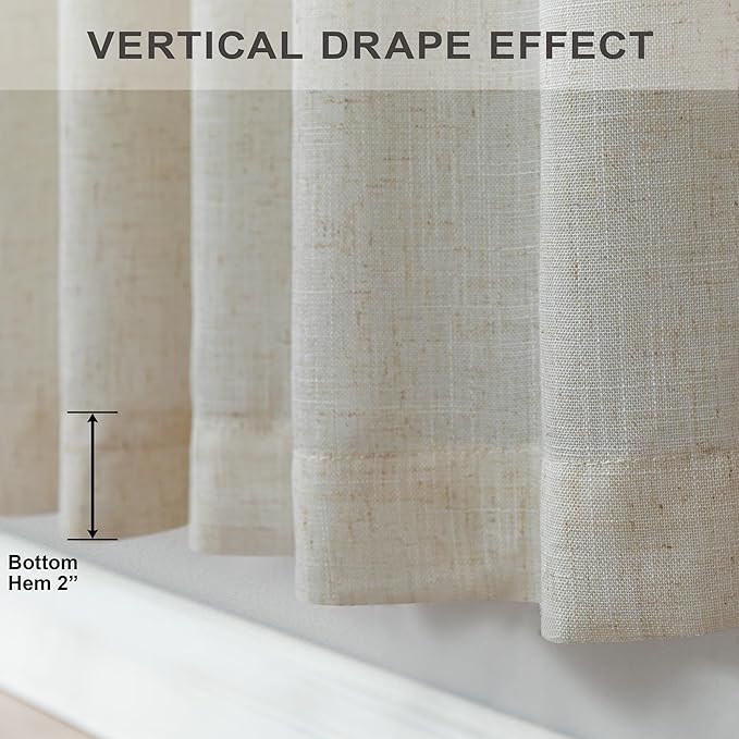 Pitalk Beige Boho Curtains 58 Inches Long for Living Room Bedroom 2 Panel Linen Back Tab Modern Farmhouse Window Curtain Privacy Semi Sheer Flax Linen Drape Pinch Pleated Look Curtain 52 x 58 Length