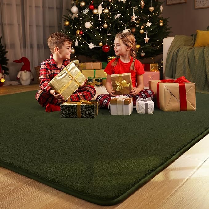 Amearea Large Modern Area Rugs for Bedroom Living Room, 6x9 Feet Olive Green Thickened Memory Foam Rug, Fluffy Indoor Washable Rugs Non Slip Minimalist Carpet for Boys Girls Dorm Nursery Room Decor