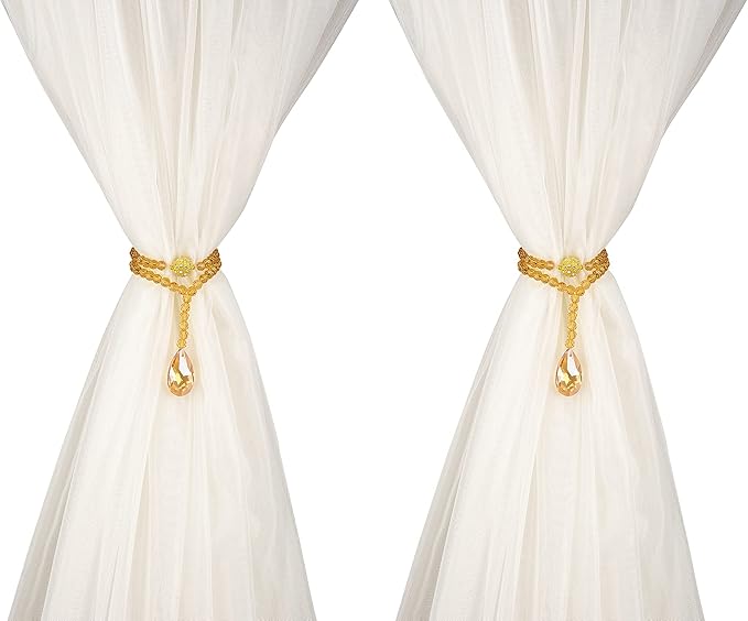 SUQ I OME 2 Pack of Luxury Crystal Beaded Magnetic Curtain Tieback and Holdback Curtain Clips Curtain Buckle Curtain Holder Blingbling Curtain Holdbacks for Drapes,Champagne