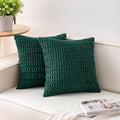 Pack of 2 Christmas Green Corduroy Decorative Throw Pillow Covers 20x20 Inch Soft Striped Pillow Covers Modern Farmhouse Home Decor for Sofa Living Room Couch Bed（Blackish Green）