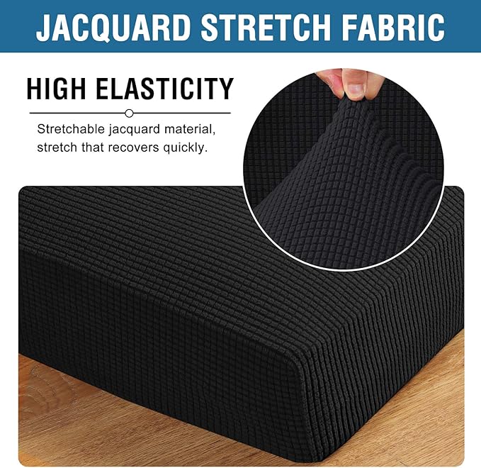 H.VERSAILTEX High Stretch Couch Cushion Covers,Chair Sofa Seat Slipcovers Couch Cushion Cover Stretch Furniture Protector for Kids, Pets(2 Packs Cushion Loveseat Covers, Black)