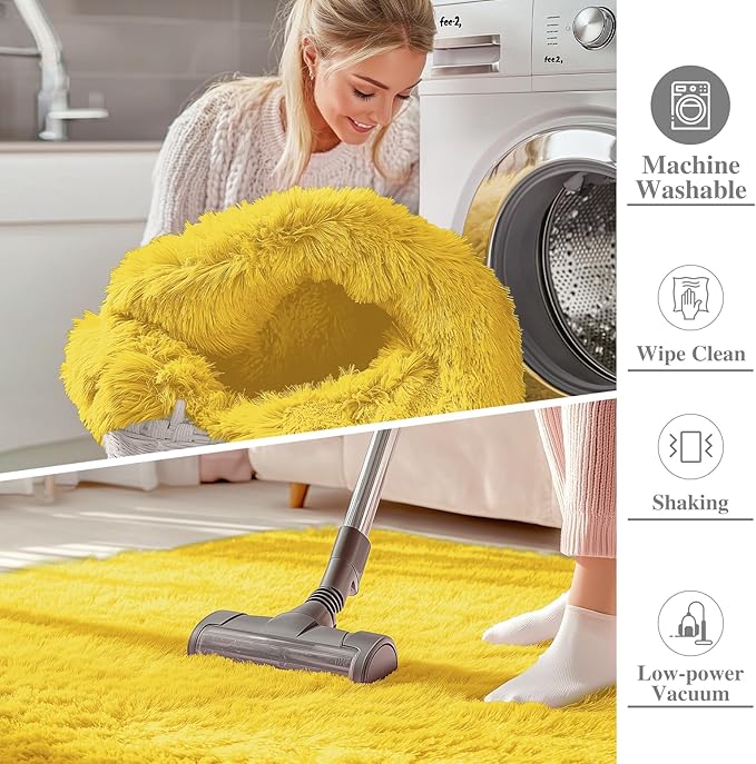 OLANLY 8x10 Machine Washable Large Area Rugs for Living Room, Bedroom, Soft Fluffy Shaggy Bedside Rug, Indoor Floor Carpet for Kids Girls and Boys, Dorms, Nursery, Home Decor Aesthetic, Yellow