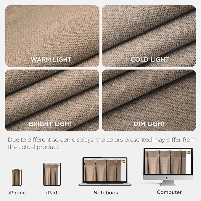 Joydeco Thick Linen Pinch Pleated Curtains 84 Inch Long 2 Panel Set for Living Room, Double-Faced Curtain for Bedroom, Back Tab Blackout Drapes with Adjustable Hooks (40”W x84”L,Thick Linen)