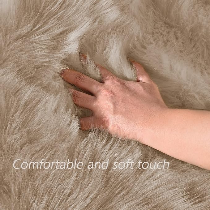 Latepis Circle Rugs for Bedroom 3ft Brown Beige Round Shag Faux Fur Rug Washable Fluffy Rugs for Living Room Small Area Rug Throw Soft Rug Room Decor
