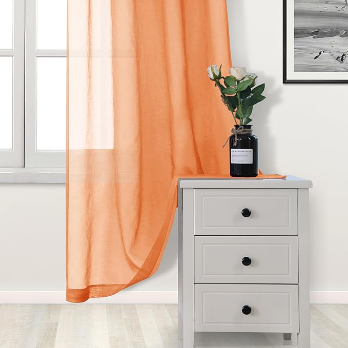 DWCN Sheer Orange Curtains 63 inch Length 2 Panels Set, Rod Pocket Solid Color Gauzy Window Treatments Lightweight Breathable Panels for Bedroom/Kitchen/Living, 2pcs, W42 x L63