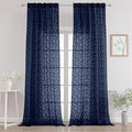 Chyhomenyc Extra Long Navy Blue Sheer Curtains 108 Inch Length 2 Panels Set, Light Filtering Tufted Textured Soft Airy Rod Pocket Gentle Leaf Window Treatment Drapes for Living Room, 52"Wx108"L, 2PCS