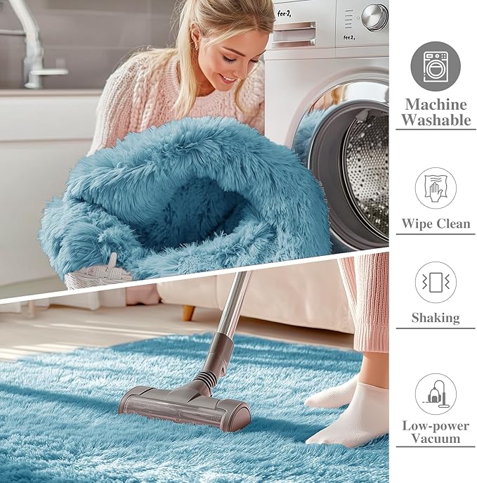 OLANLY 9x12 Machine Washable Large Area Rugs for Living Room, Bedroom, Soft Fluffy Shaggy Bedside Rug, Indoor Floor Carpet for Kids Girls and Boys, Dorms, Nursery, Home Decor Aesthetic, Slate Blue
