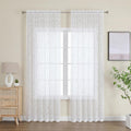 OWENIE Furman Sheer White Curtains 90 inches Long for Bedroom Living Room 2 Panels Set, Light Filtering Soft Semi Sheer Jacquard Clip Farmhouse Curtains Rod Pocket Design, Each 52Wx90L inch