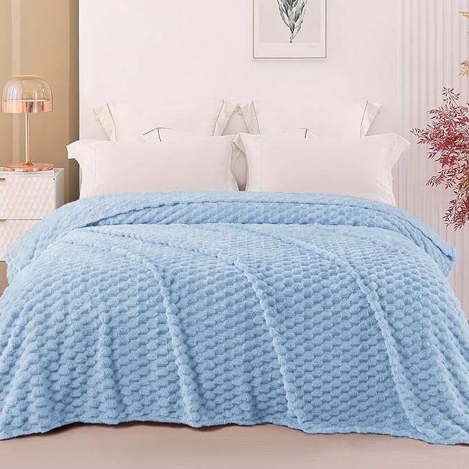 Exclusivo Mezcla Fleece King Blanket for Bed, Extra Large Fuzzy Stone Blue Bed Blankets, Soft Cozy Plush Sofa Throws for All Seasons, 90x104 Inches