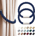 NICEEC 2 Pack Strong Magnetic Curtain Tiebacks Modern Simple Style Drape Tie Backs Convenient Decorative Weave Rope Curtain Holdbacks for Thin or Thick Home & Office Window Draperies (Royal Blue)