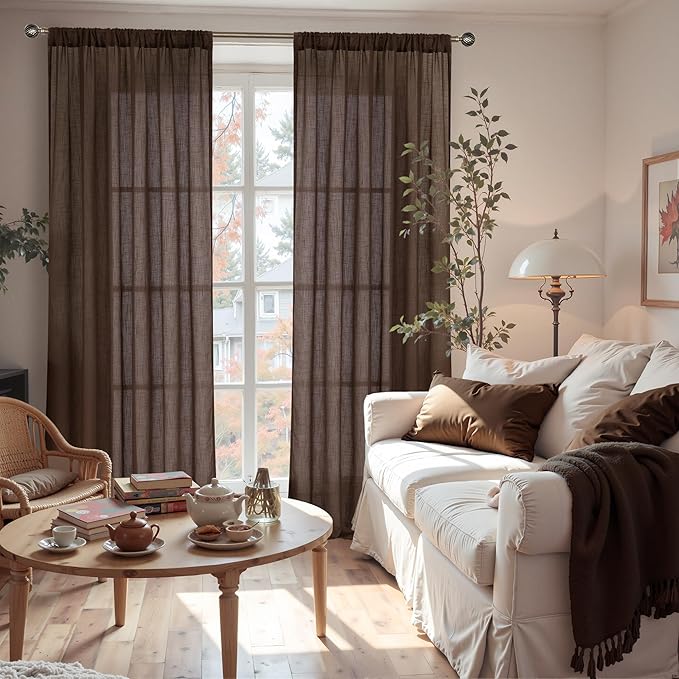 BGment Extra Long 108 Inch Length Curtains for Living Room Windows, Linen Brown Drapes Rustic Country Textured for Farmhouse Bedroom Decor Lightweight Rod Pocket, 2 Panels Set, Each 52 Inch Wide