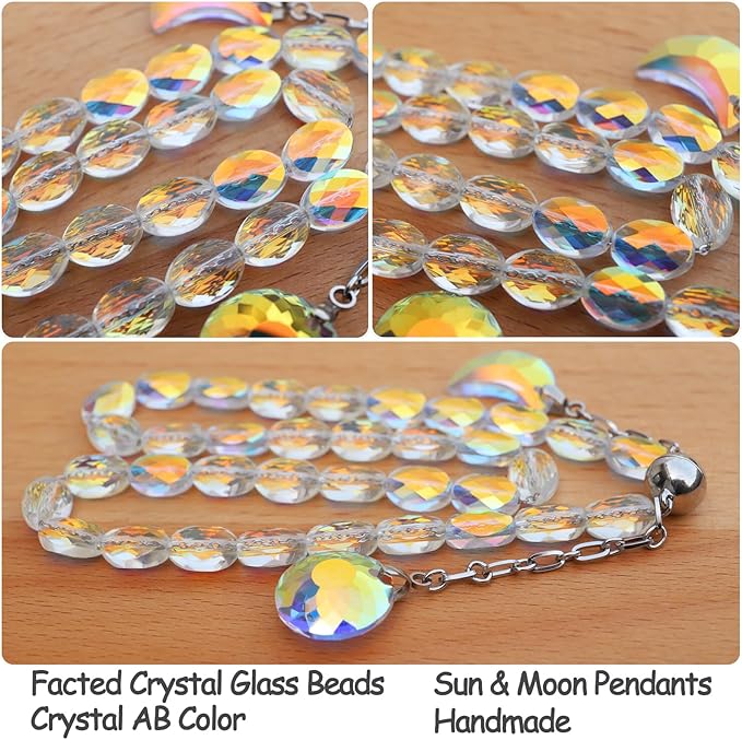 PEDOBO Magnetic Curtain Tiebacks, 2 Pack Crystal Beaded Sun & Moon Pendants Sheers/Draperies Holdbacks for Window Home Office Decor (Crystal AB)