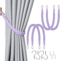 NICEEC 4 Pack Natural Cotton Rope Curtain Tiebacks Elegant Boho Style Decorative Drape Tie Backs Soft Hand-Woven Rope Curtain Holdbacks with Metal Hook for Home & Office Drapery (Purple)