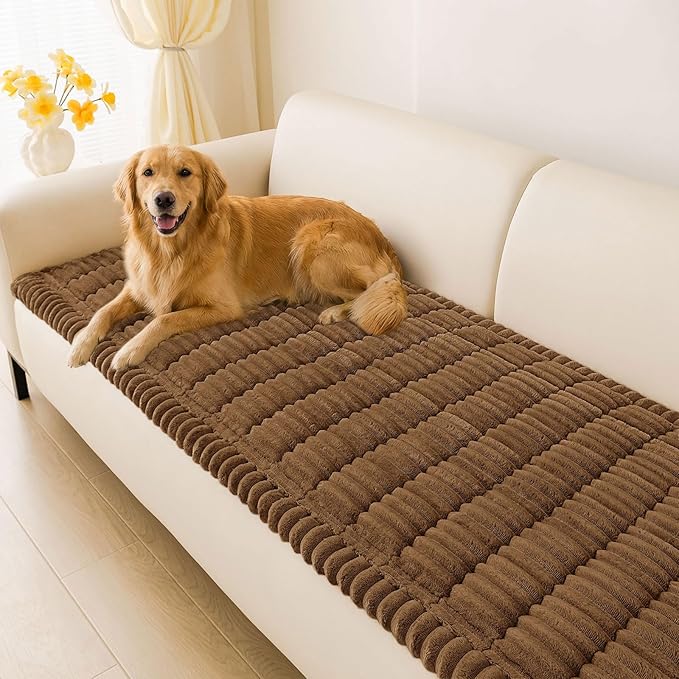 hyha Couch Covers for Dogs Washable, Non Slip Plush Dog Sofa Protectors, Fuzzy Pet Couch Covers for 3 Cushion Sofa Pet Friendly (Brown, 27.6" x 70.9")