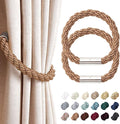 NICEEC 2 Pack Strong Magnetic Curtain Tiebacks Modern Simple Style Drape Tie Backs Convenient Decorative Weave Rope Curtain Holdbacks for Thin or Thick Home & Office Window Draperies (Light Coffee)