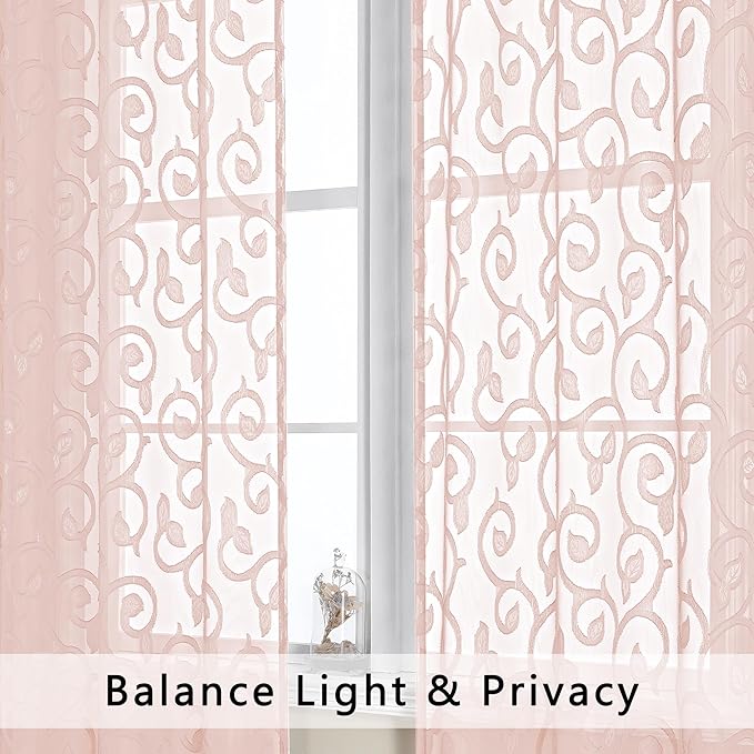 OWENIE Furman Sheer Curtains 54 Inch Length 2 Panels Set, Airy Jacquard Clip Short Curtains for Small Window, Small Windows Bedroom Living Room Bathroom, Modern Dual Rod Pocket, 40Wx54L
