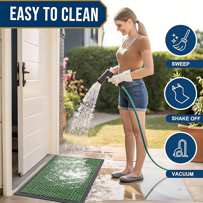 Smiry Front Door Mat Outside Entrance, Heavy Duty Sturdy Natural Rubber Doormat, Trap Dirt and Moisture, Easy Clean Low Profile Welcome Floor Mats for Indoor Outdoor Entry, 59x34 Inch, Green