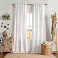 MYSKY HOME White Linen Curtains 96 Inches Long for Sliding Glass Door Semi Sheer Curtains Light Filtering Drapes Living Room Window Treatment Soft Boho Farmhouse Style, Pure White, 50" x 96", 2 Panels